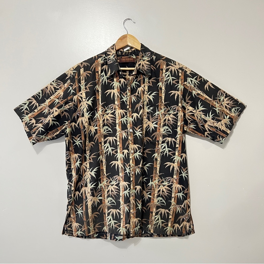 Vintage Tori Richard Short Sleeve Button Down Shirt Men's Large Bamboo Print - Picture 2 of 10